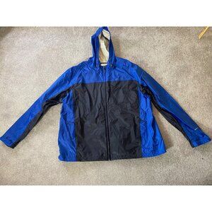 Eddie Bauer Mens Windbreaker Jacket Hood Blue & Black Water-Resistant 2XL